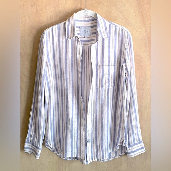 RAILS Linen Blend Charli Shirt Bacara Stripe Button Front Sz:XS - Picture 13 of 14